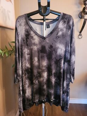 Cynthia Rowley Black and Gray Tie-Dye Tunic